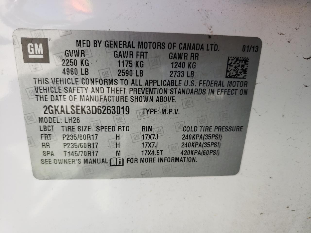 Photo 10 from auction – 2013 GMC TERRAIN SL with VIN 2GKALSEK3D6263019