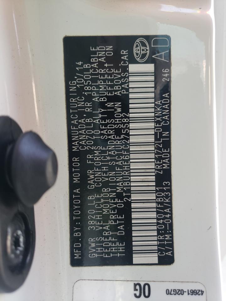 Photo 10 from auction – 2015 TOYOTA COROLLA with VIN 2T1BURHE6FC275582