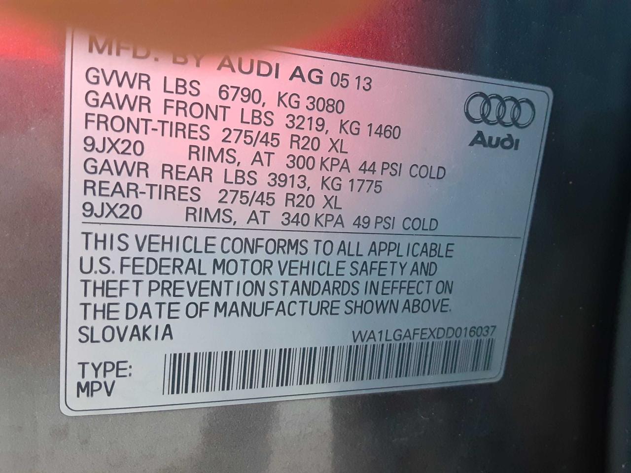 Photo 10 from auction – 2013 AUDI Q7 PREMIUM with VIN WA1LGAFEXDD016037