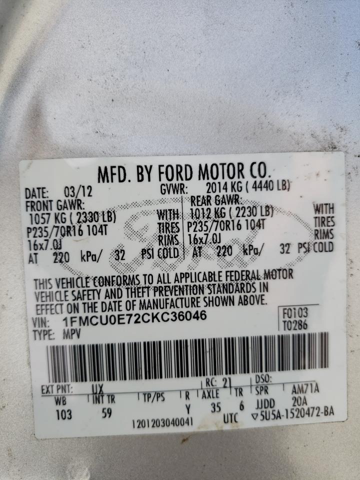Photo 10 from auction – 2012 FORD ESCAPE LIM with VIN 1FMCU0E72CKC36046