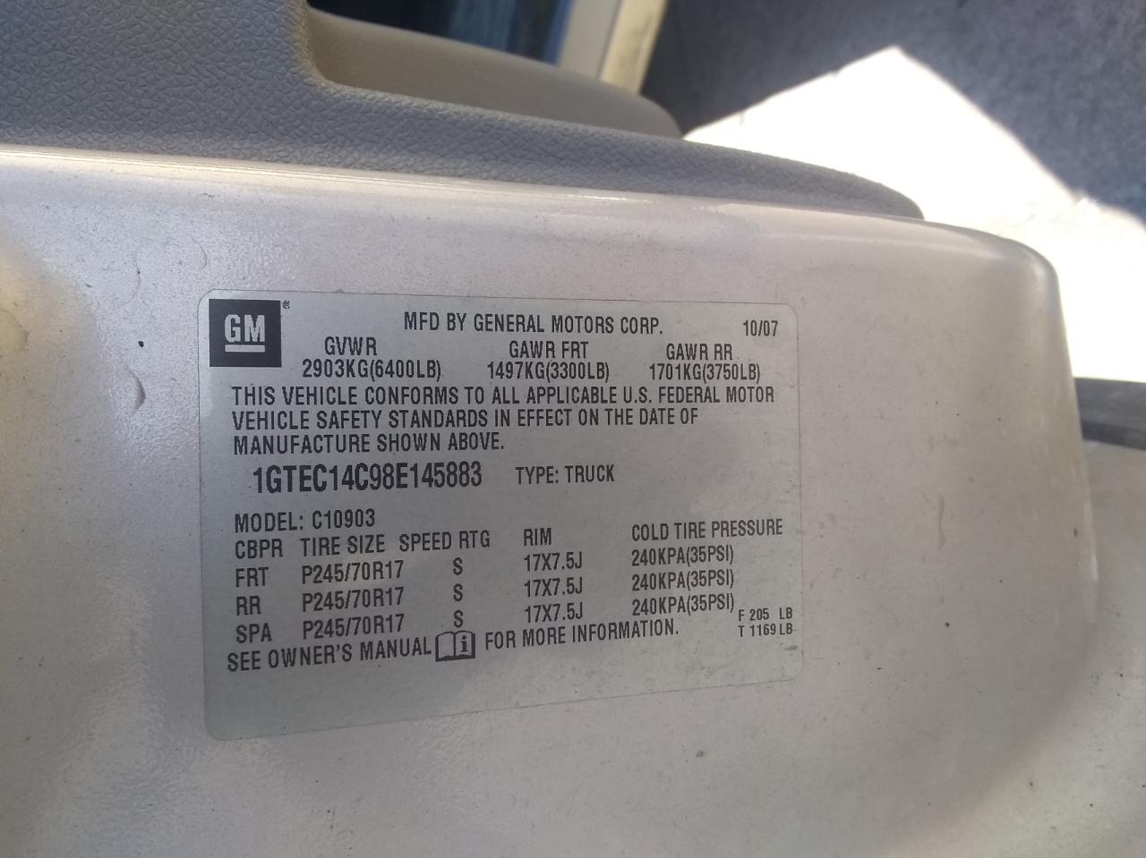 Фото 10 с аукциона – 2008 GMC SIERRA C15 с VIN 1GTEC14C98E145883