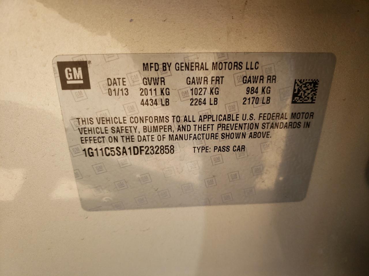Photo 10 from auction – 2013 CHEVROLET MALIBU 1LT with VIN 1G11C5SA1DF232858