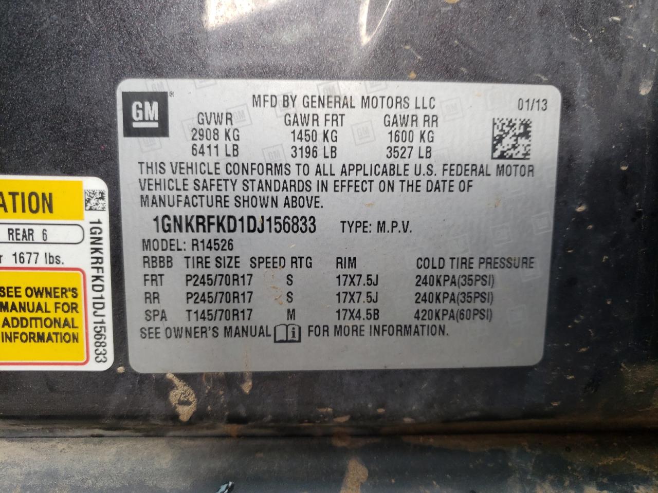 Photo 10 from auction – 2013 CHEVROLET TRAVERSE L with VIN 1GNKRFKD1DJ156833
