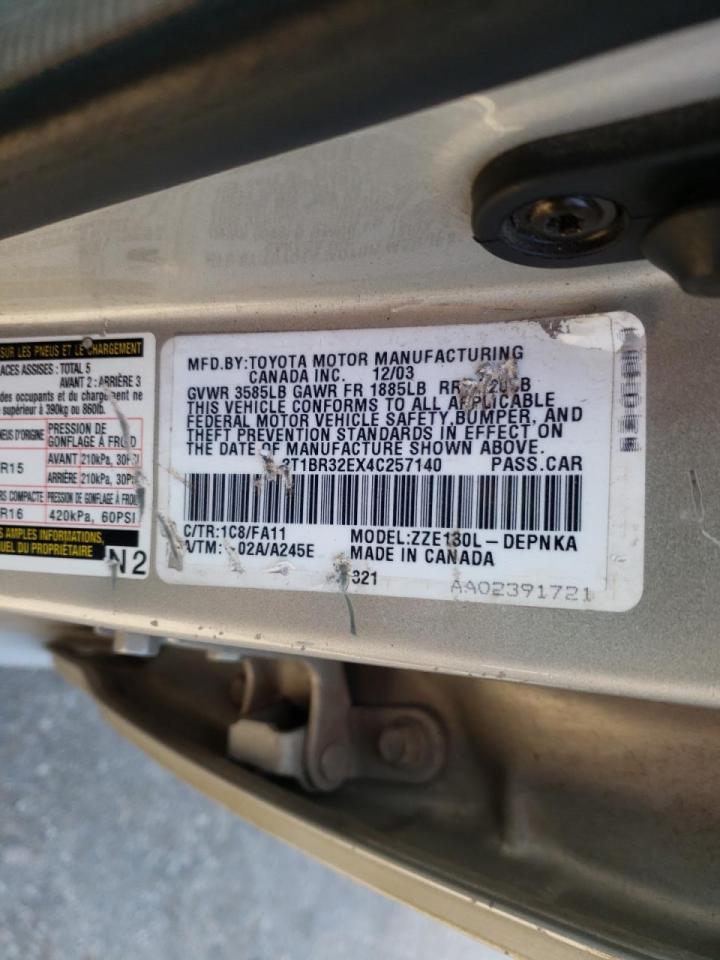 Photo 10 from auction – 2004 TOYOTA COROLLA CE with VIN 2T1BR32EX4C257140
