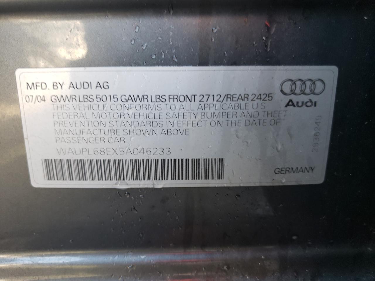 Photo 10 from auction – 2005 AUDI S4 with VIN WAUPL68EX5A046233