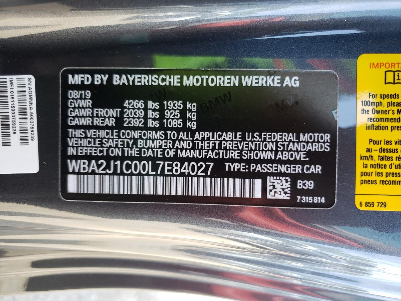 Photo 10 from auction – 2020 BMW 230I with VIN WBA2J1C00L7E84027