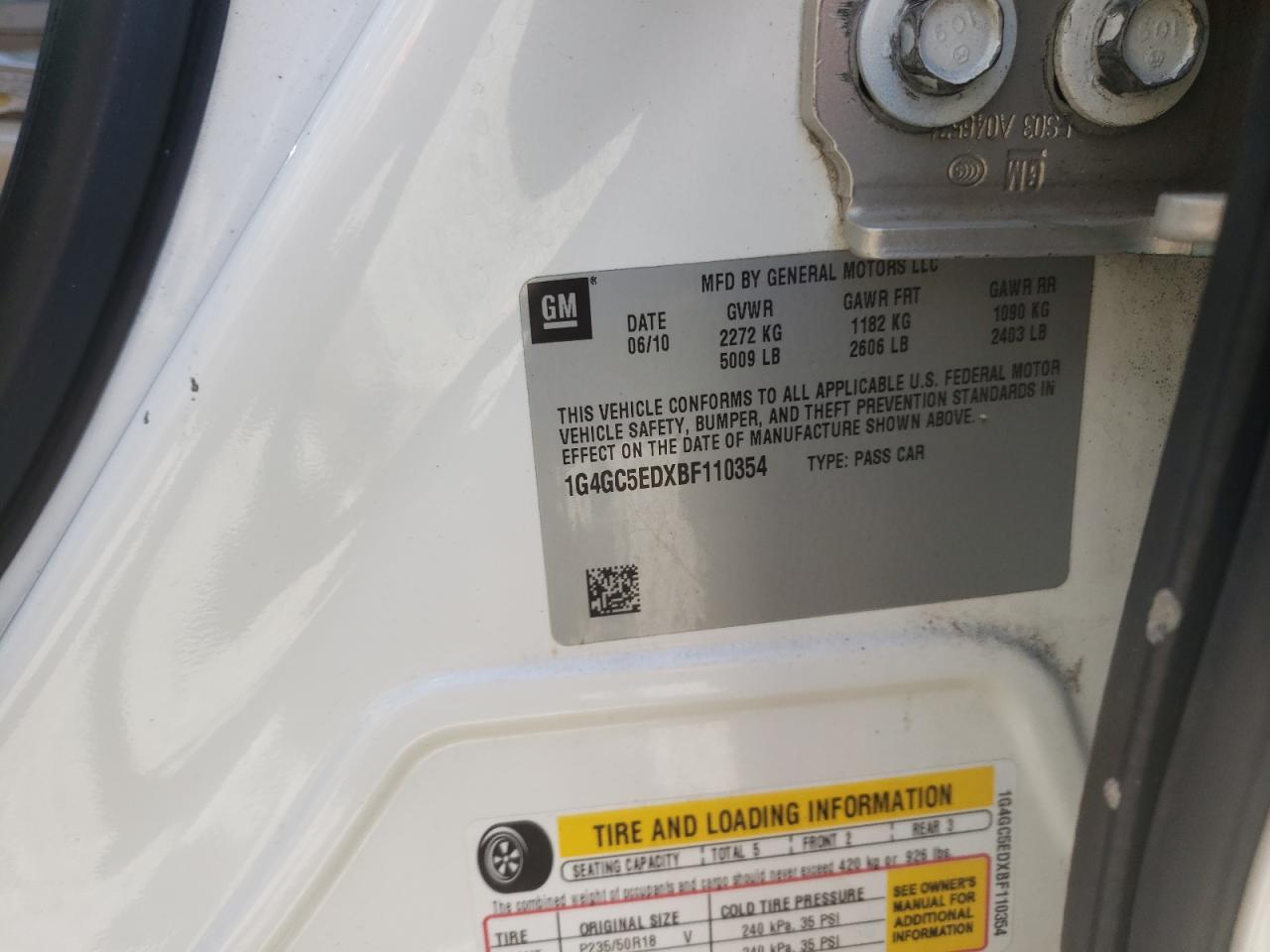 Photo 10 from auction – 2011 BUICK LACROSSE C with VIN 1G4GC5EDXBF110354