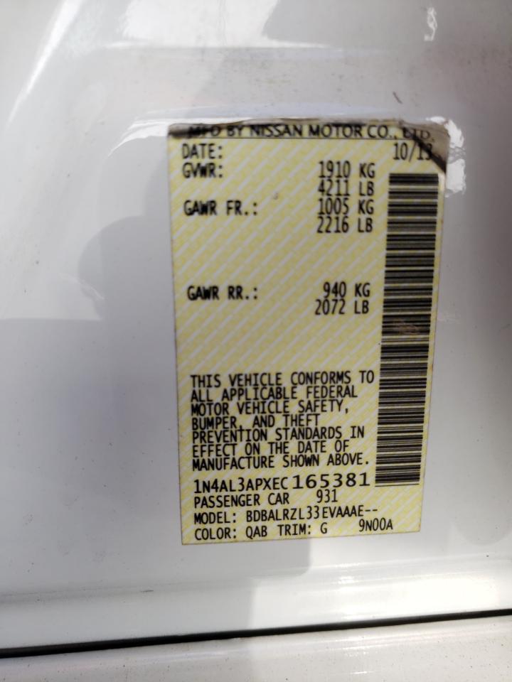 Photo 10 from auction – 2014 NISSAN ALTIMA 2.5 with VIN 1N4AL3APXEC165381