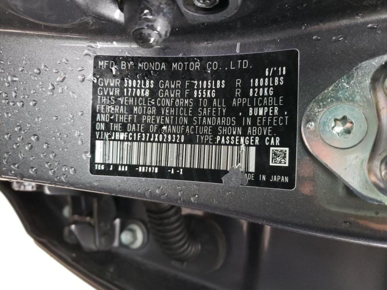 Photo 10 from auction – 2018 HONDA CIVIC EX with VIN JHMFC1F37JX029320