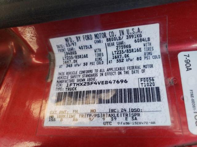 Photo 10 from auction – 1997 FORD F250 with VIN 1FTHX25F4VEB47696
