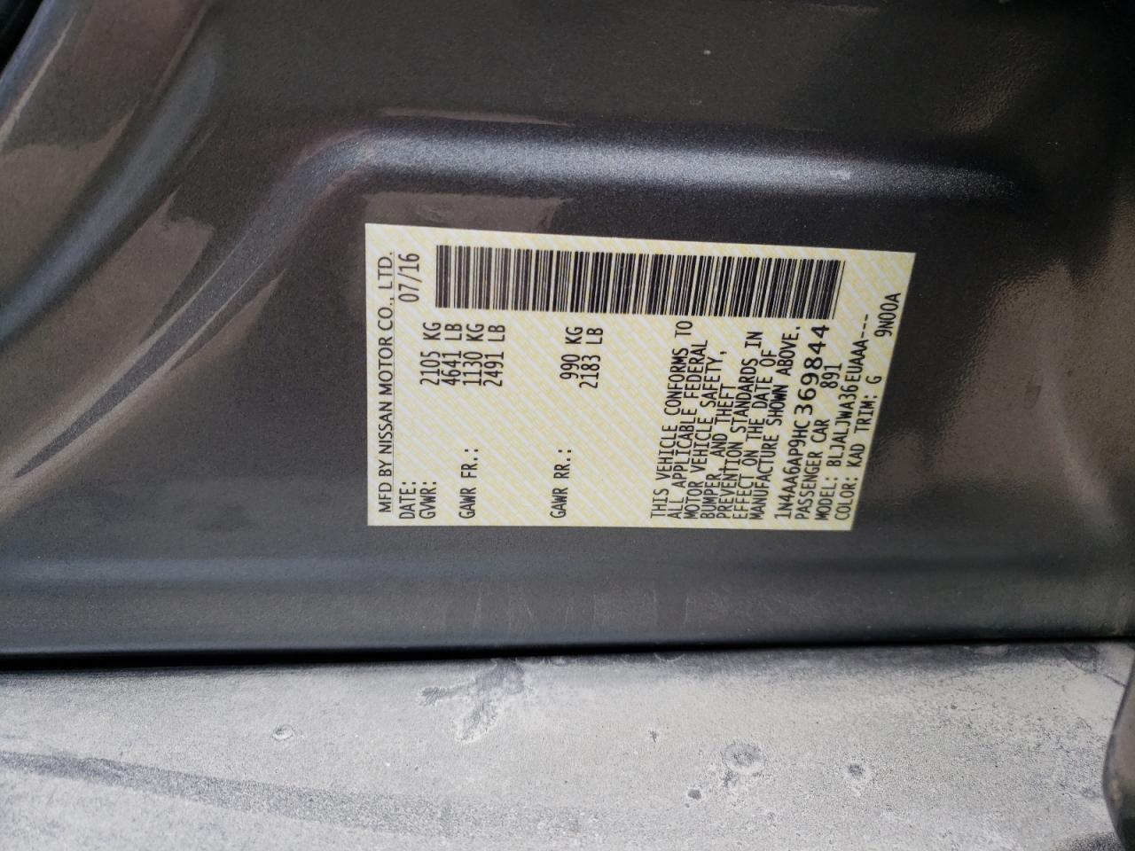 Photo 10 from auction – 2017 NISSAN MAXIMA 3.5 with VIN 1N4AA6AP9HC369844