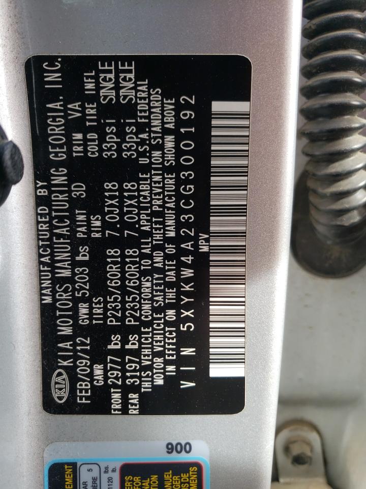 Photo 10 from auction – 2012 KIA SORENTO SX with VIN 5XYKW4A23CG300192