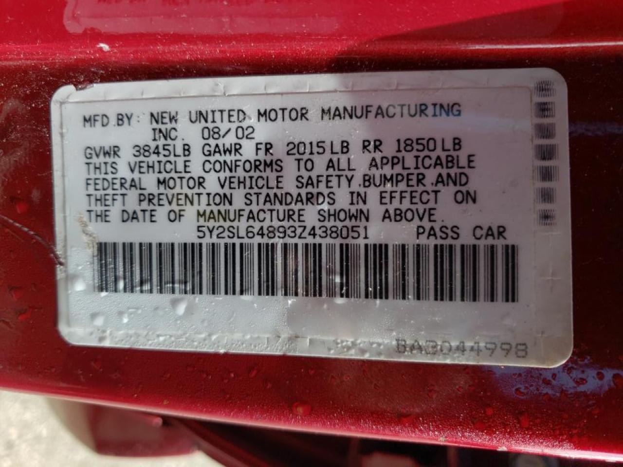 Photo 10 from auction – 2003 PONTIAC VIBE with VIN 5Y2SL64893Z438051
