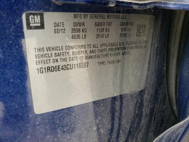 CHEVROLET VOLT 2012 with VIN 1G1RD6E43CU116597 - Photo from auction