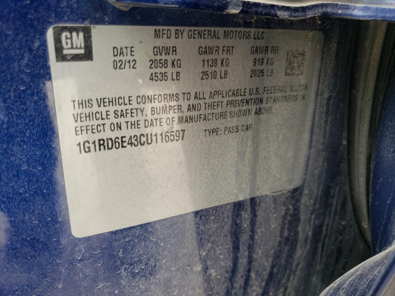 Photo 11 from auction – 2012 CHEVROLET VOLT with VIN 1G1RD6E43CU116597