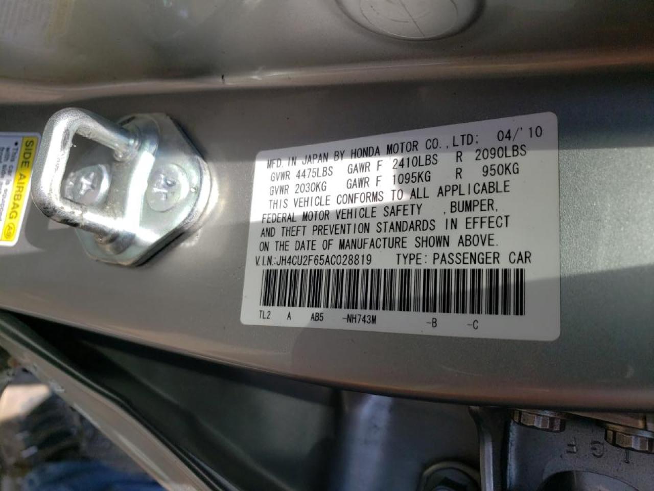 Photo 10 from auction – 2010 ACURA TSX with VIN JH4CU2F65AC028819