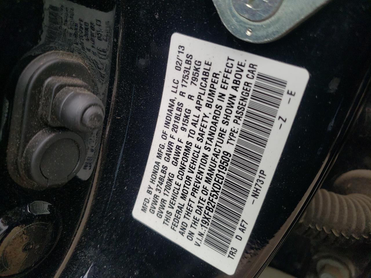 Photo 10 from auction – 2013 HONDA CIVIC LX with VIN 19XFB2F5XDE019509