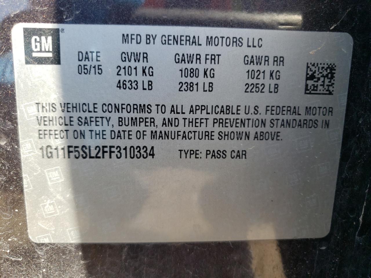 Photo 10 from auction – 2015 CHEVROLET MALIBU LTZ with VIN 1G11F5SL2FF310334