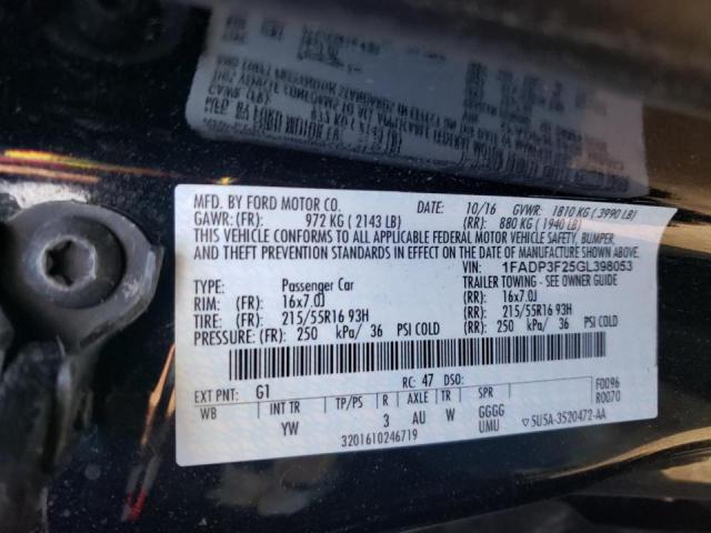 Photo 10 from auction – 2016 FORD FOCUS SE with VIN 1FADP3F25GL398053