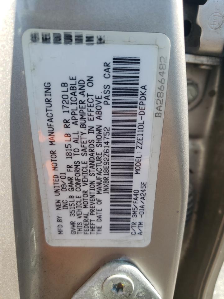 Photo 10 from auction – 2002 TOYOTA COROLLA CE with VIN 1NXBR18E92Z614752