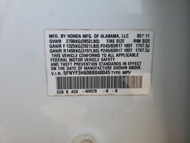 Photo 10 from auction – 2011 HONDA PILOT EXL with VIN 5FNYF3H60BB040045