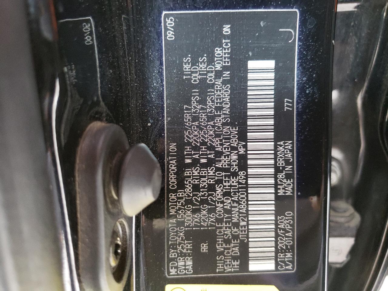 Photo 10 from auction – 2006 TOYOTA HIGHLANDER with VIN JTEEW21A860011498