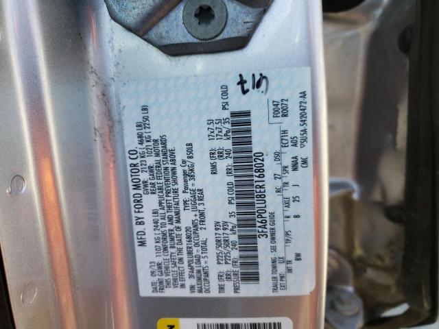 FORD FUSION SE 2014 with VIN 3FA6P0LU8ER168020 - Photo from auction