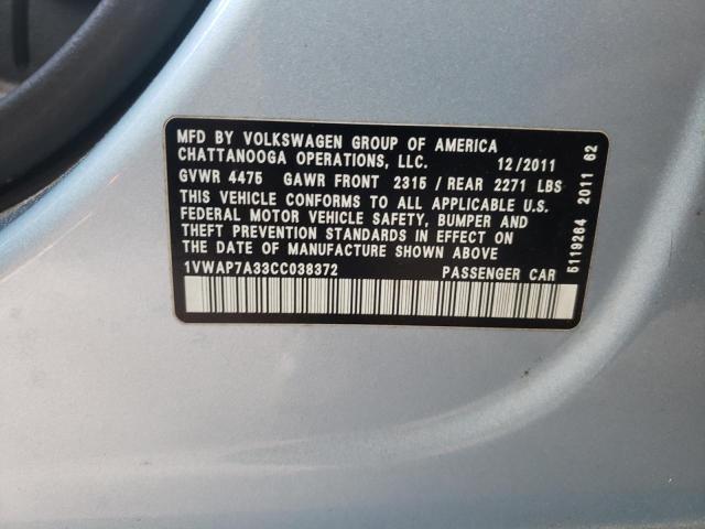 Photo 10 from auction – 2012 VOLKSWAGEN PASSAT S with VIN 1VWAP7A33CC038372