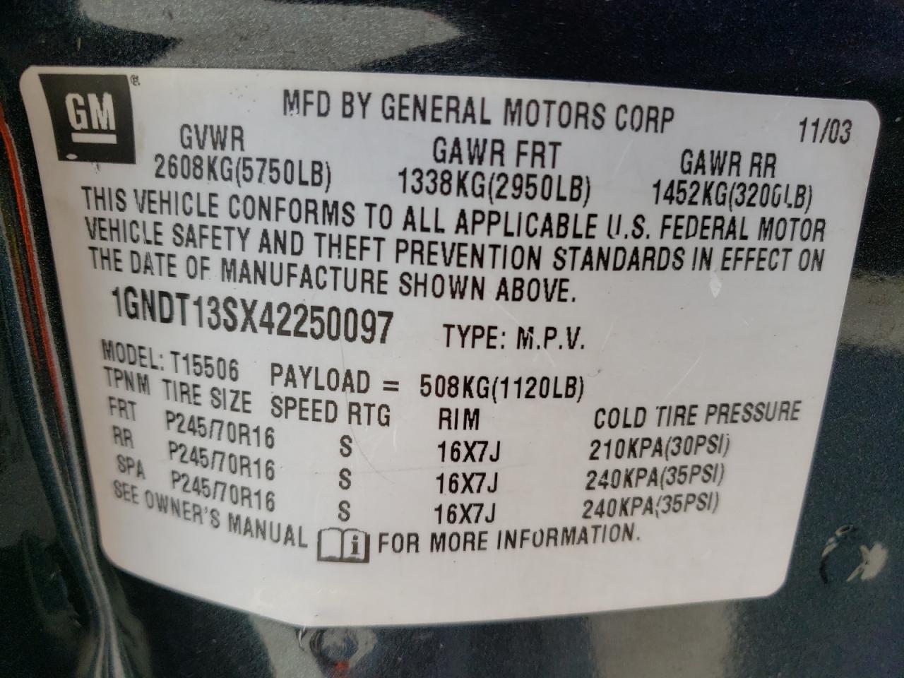 Photo 10 from auction – 2004 CHEVROLET TRAILBLAZE with VIN 1GNDT13SX42250097
