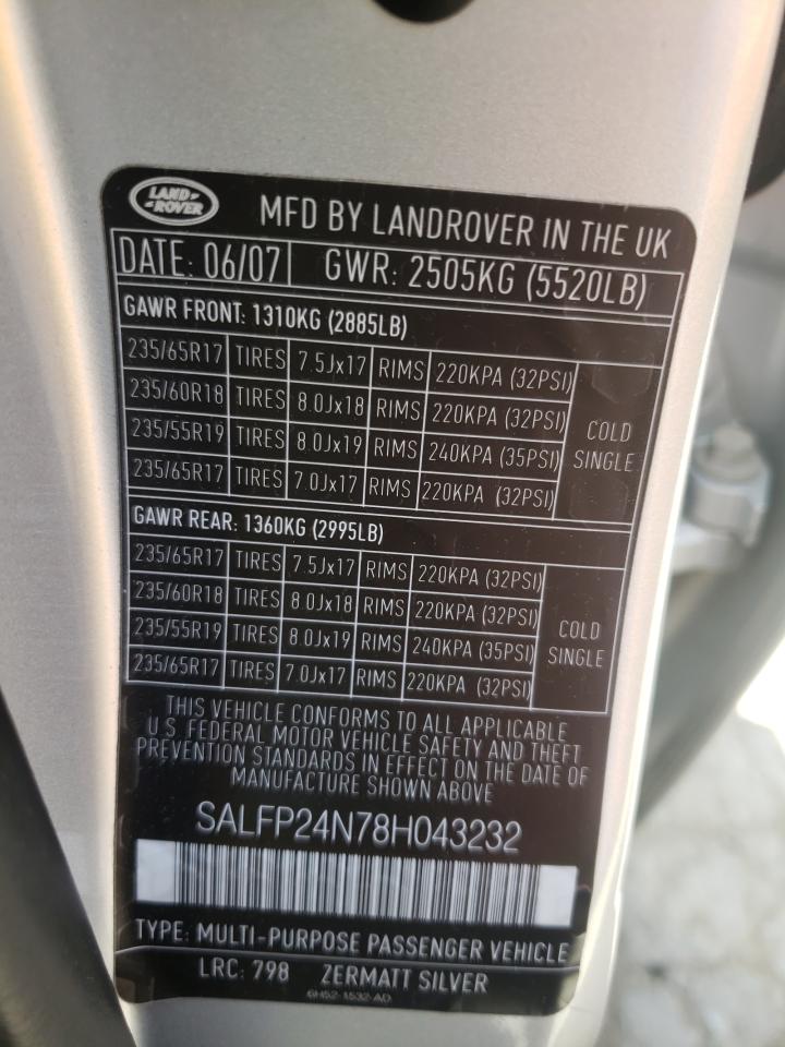 Photo 10 from auction – 2008 LAND ROVER LR2 SE with VIN SALFP24N78H043232
