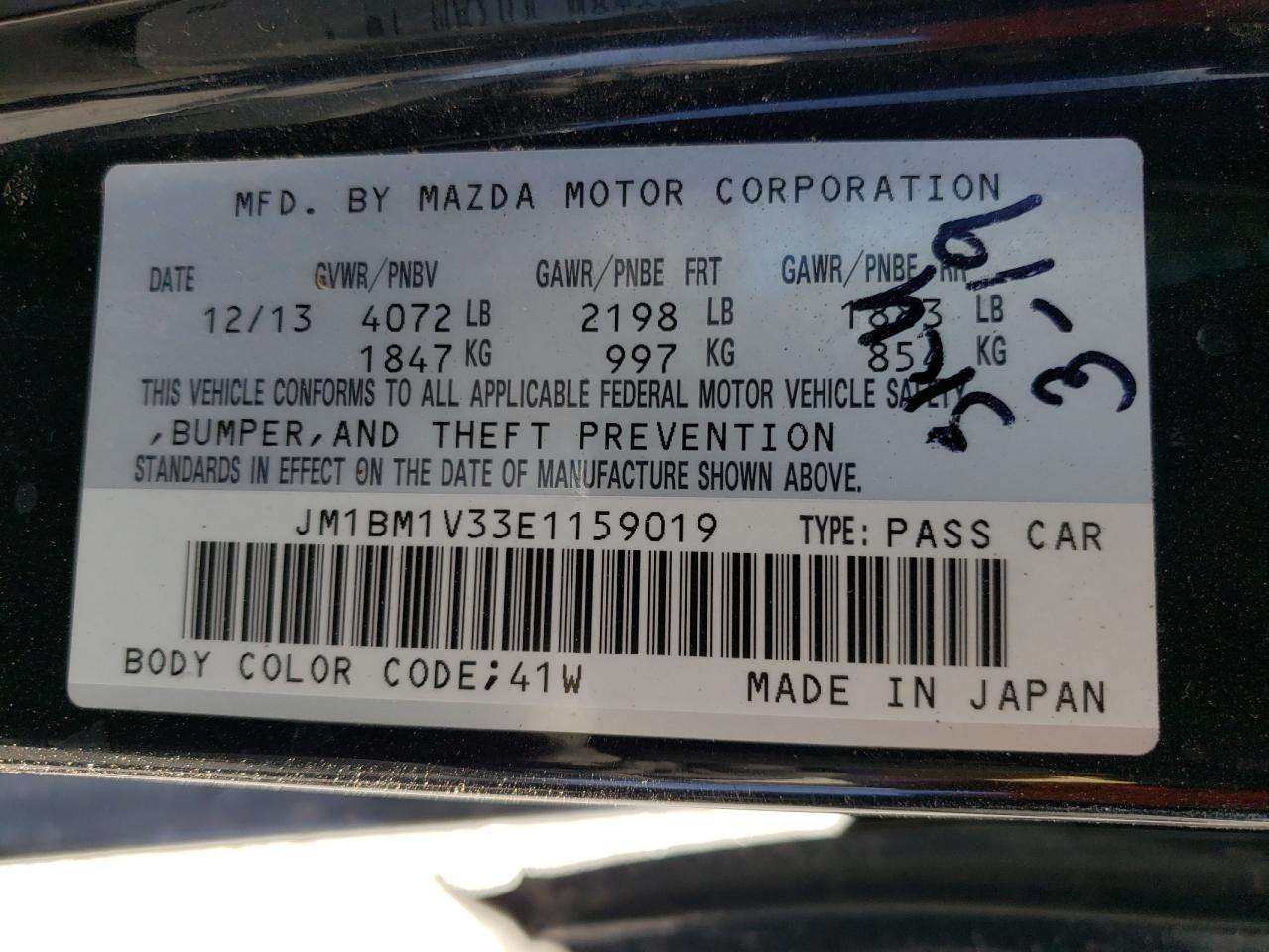 Photo 10 from auction – 2014 MAZDA 3 TOURING with VIN JM1BM1V33E1159019
