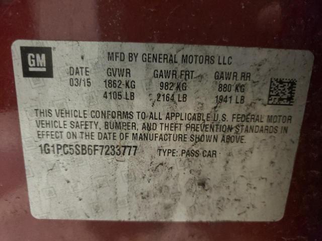 Photo 10 from auction – 2015 CHEVROLET CRUZE LT with VIN 1G1PC5SB6F7233777