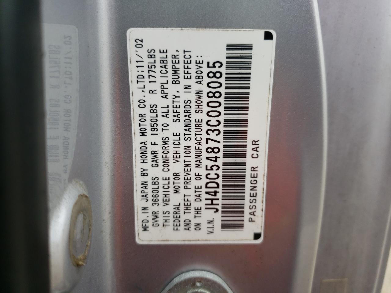 صورة رقم 10 من المزاد - 2003 ACURA RSX مع VIN JH4DC54873C008085