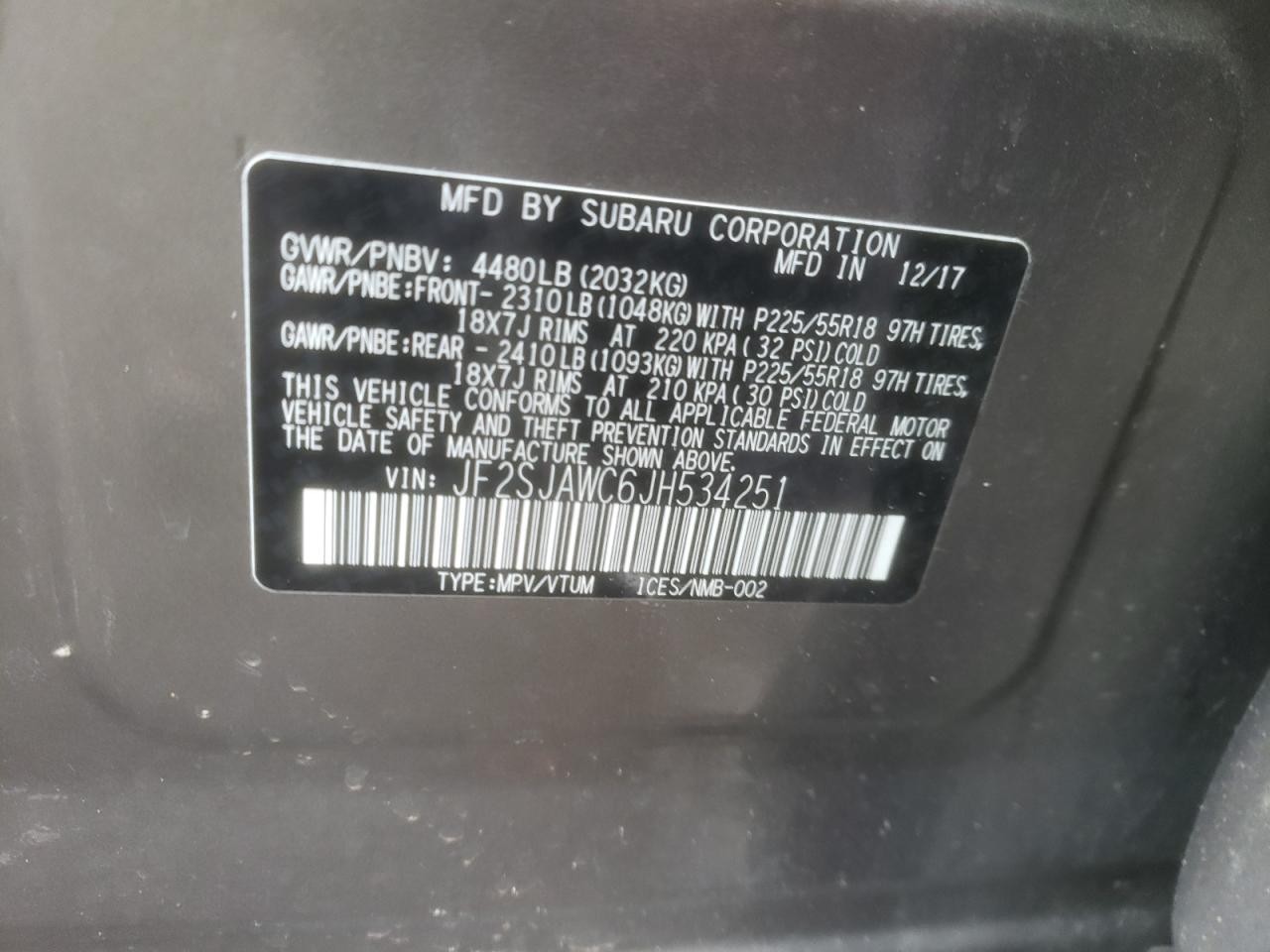 Photo 10 from auction – 2018 SUBARU FORESTER 2 with VIN JF2SJAWC6JH534251