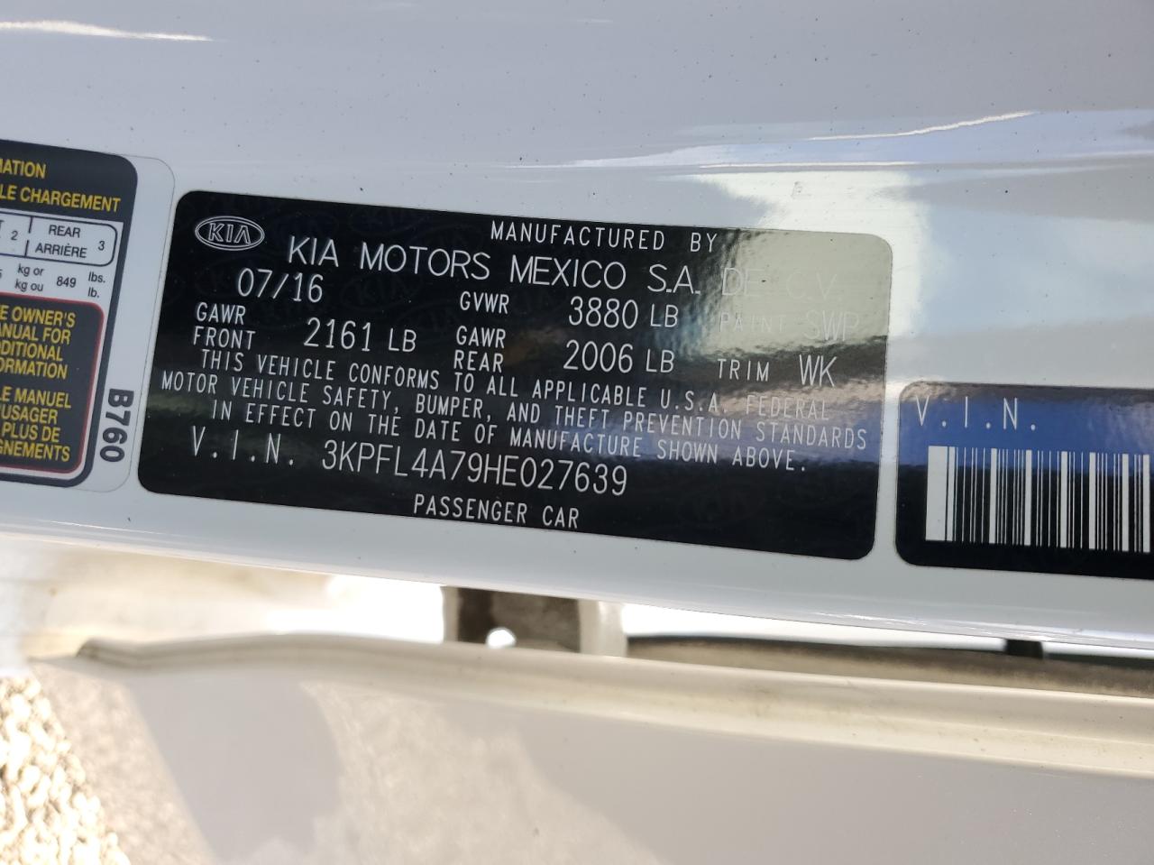 Photo 10 from auction – 2017 KIA FORTE LX with VIN 3KPFL4A79HE027639