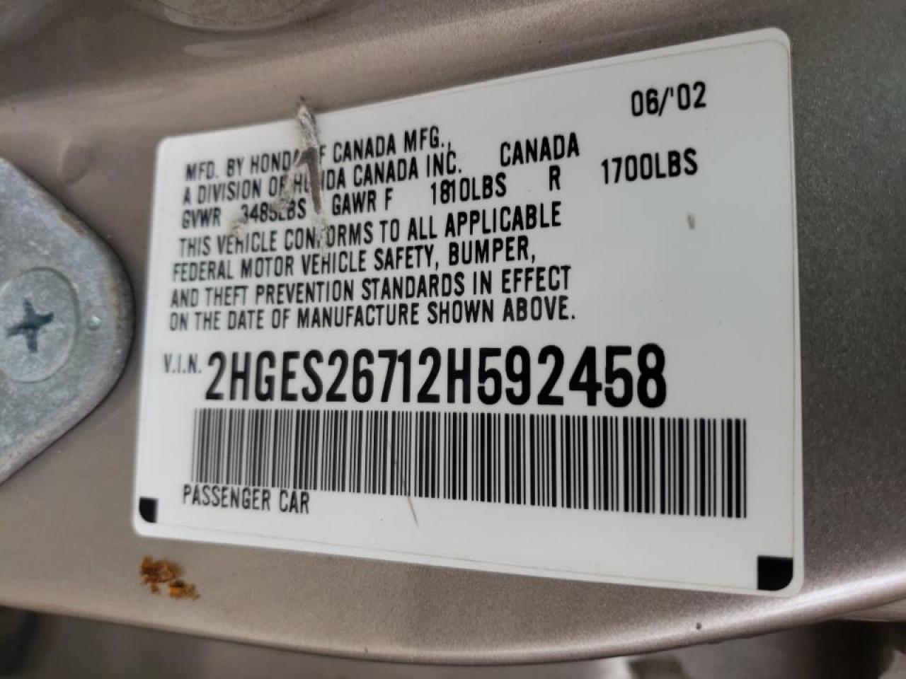 Photo 10 from auction – 2002 HONDA CIVIC EX with VIN 2HGES26712H592458