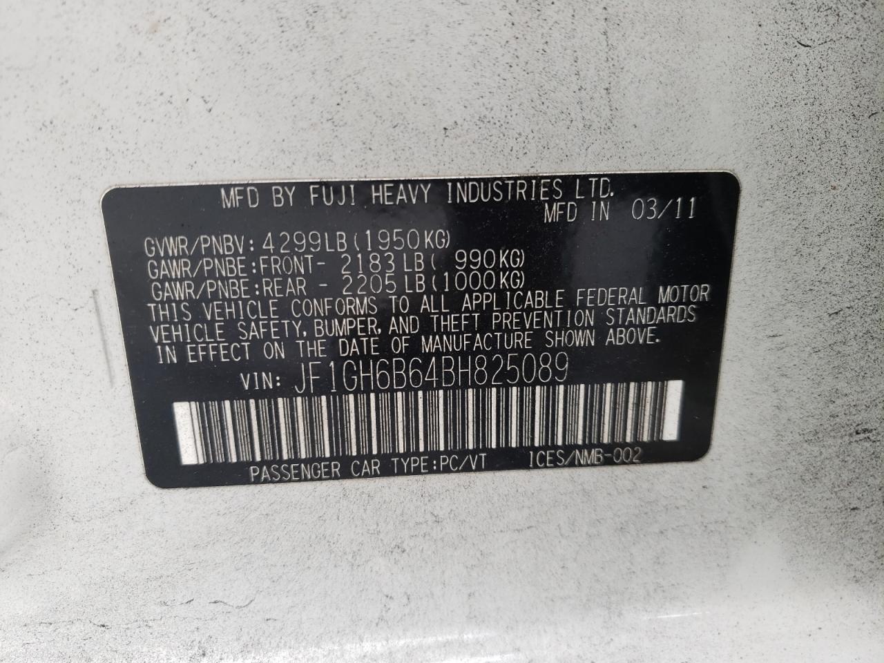 Photo 10 from auction – 2011 SUBARU IMPREZA 2. with VIN JF1GH6B64BH825089