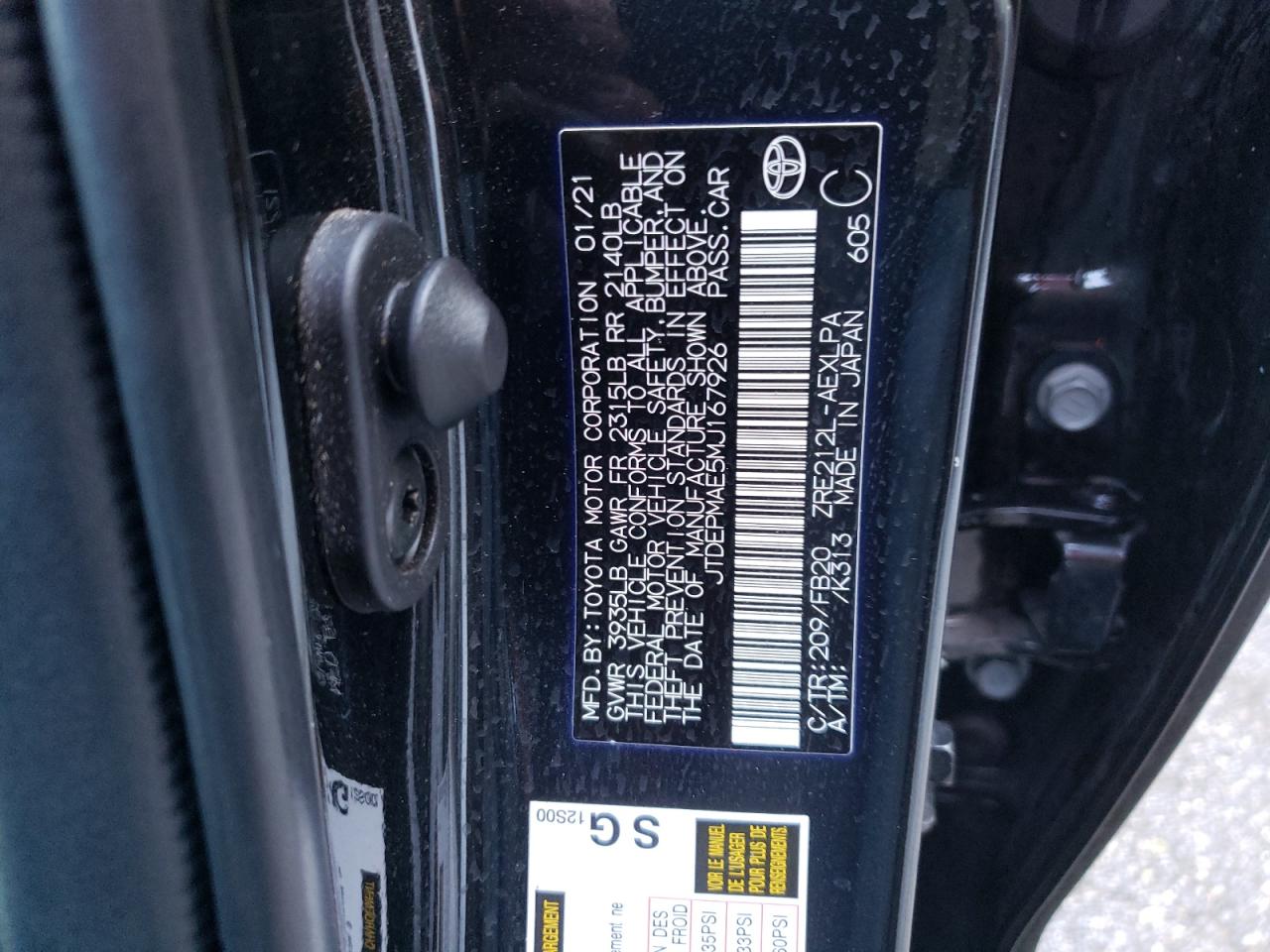 Photo 10 from auction – 2021 TOYOTA COROLLA LE with VIN JTDEPMAE5MJ167926