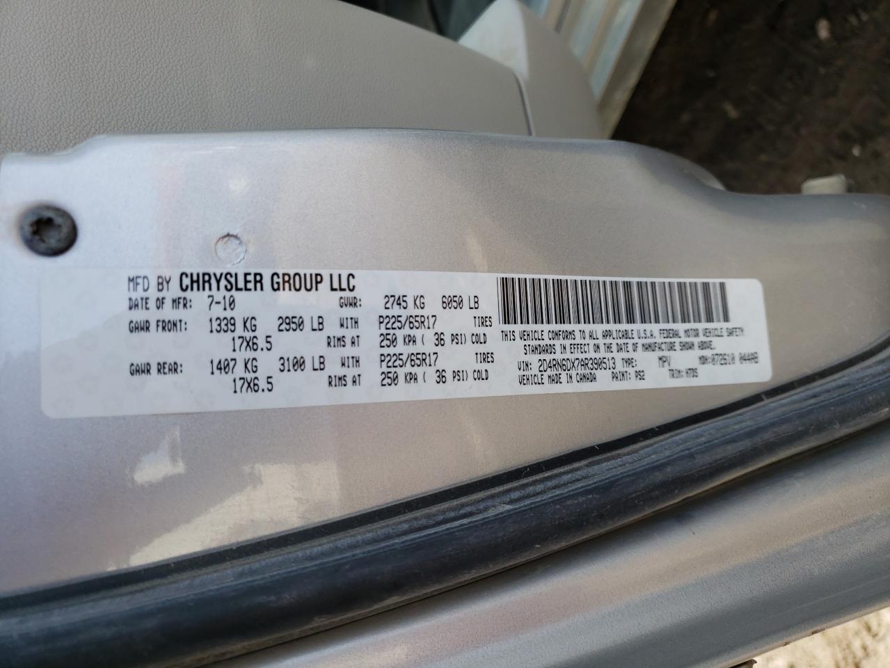 Zdjęcie 10 z aukcji – 2010 DODGE GRAND CARA z VIN 2D4RN6DX7AR390513
