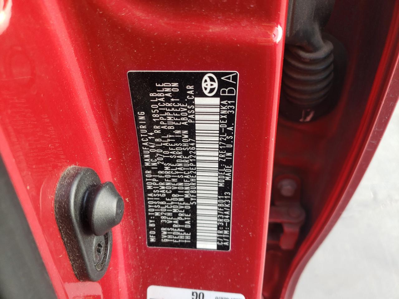 Photo 10 from auction – 2014 TOYOTA COROLLA L with VIN 5YFBURHE2EP122647