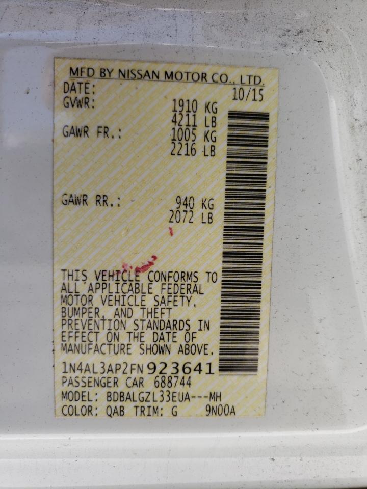 Photo 10 from auction – 2015 NISSAN ALTIMA 2.5 with VIN 1N4AL3AP2FN923641