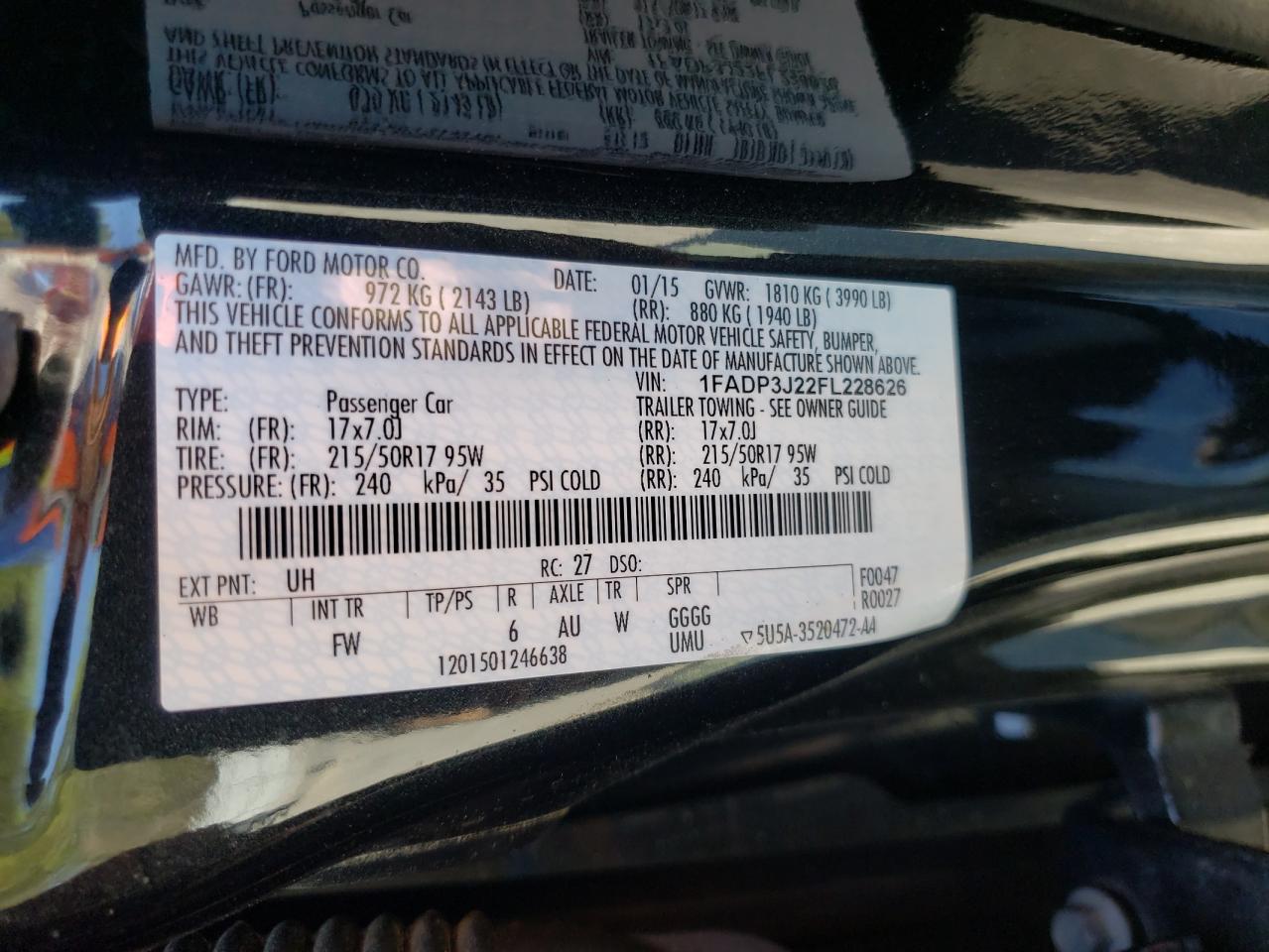 Photo 10 from auction – 2015 FORD FOCUS TITA with VIN 1FADP3J22FL228626
