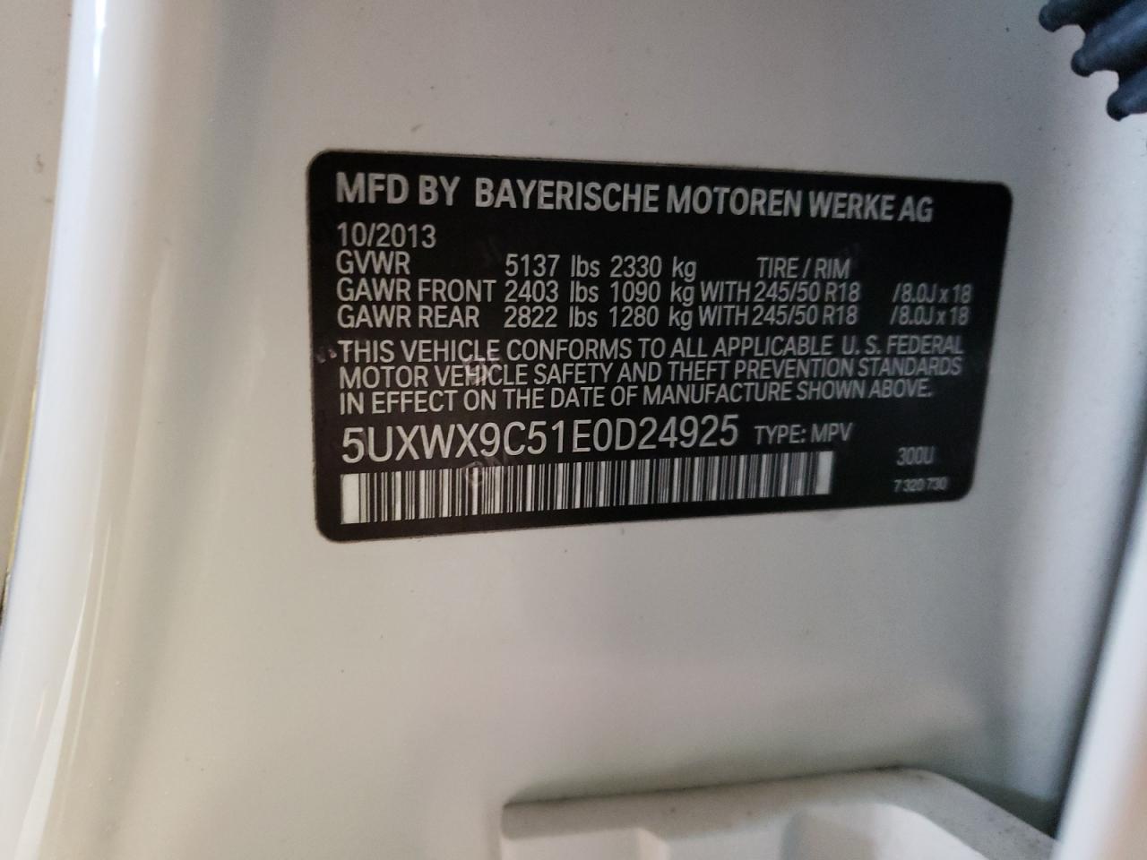 Photo 10 from auction – 2014 BMW X3 with VIN 5UXWX9C51E0D24925