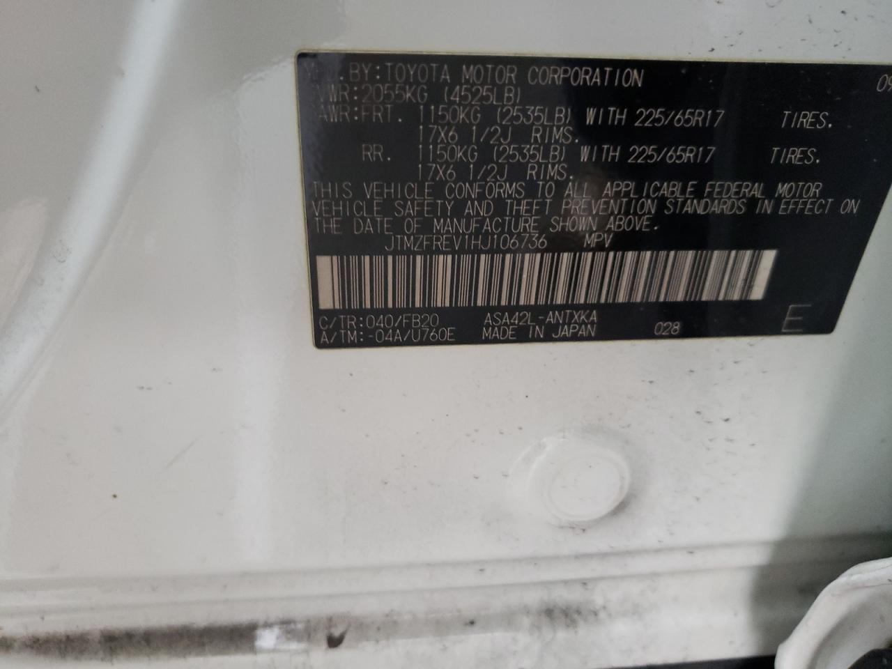 Photo 10 from auction – 2017 TOYOTA RAV4 LE with VIN JTMZFREV1HJ106736