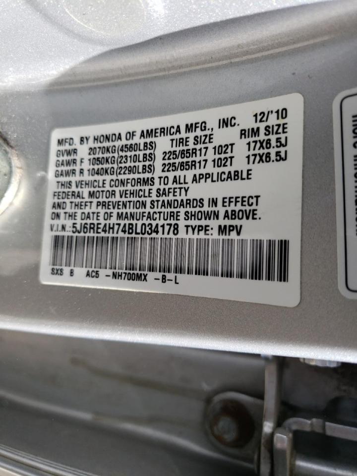 Photo 10 from auction – 2011 HONDA CR-V EXL with VIN 5J6RE4H74BL034178