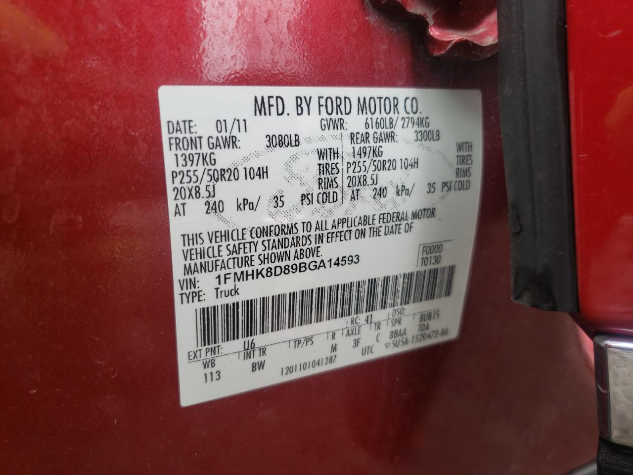 Photo 10 from auction – 2011 FORD EXPLORER X with VIN 1FMHK8D89BGA14593