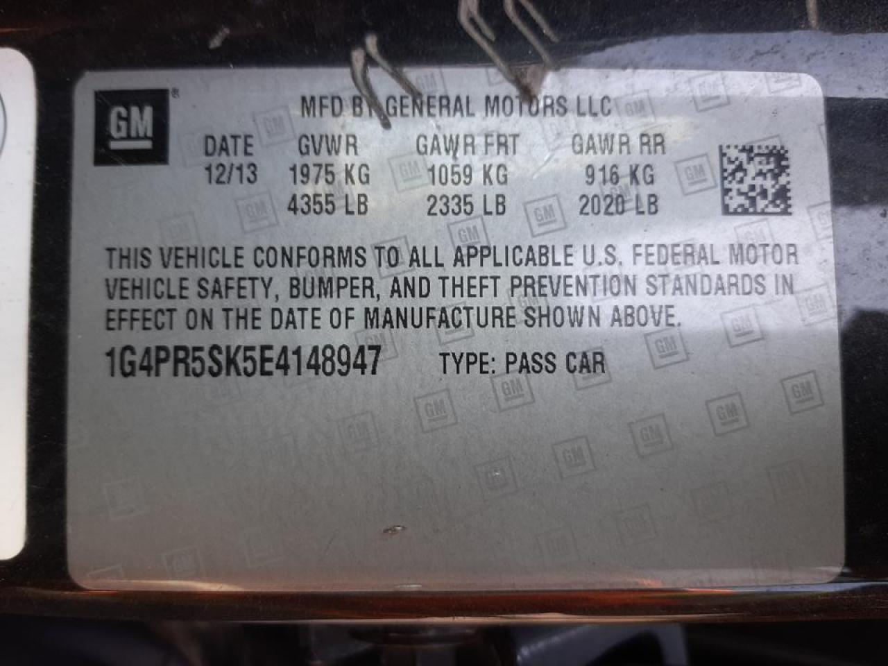 Photo 10 from auction – 2014 BUICK VERANO CON with VIN 1G4PR5SK5E4148947