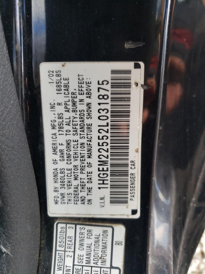 Photo 10 from auction – 2002 HONDA CIVIC LX with VIN 1HGEM22552L031875