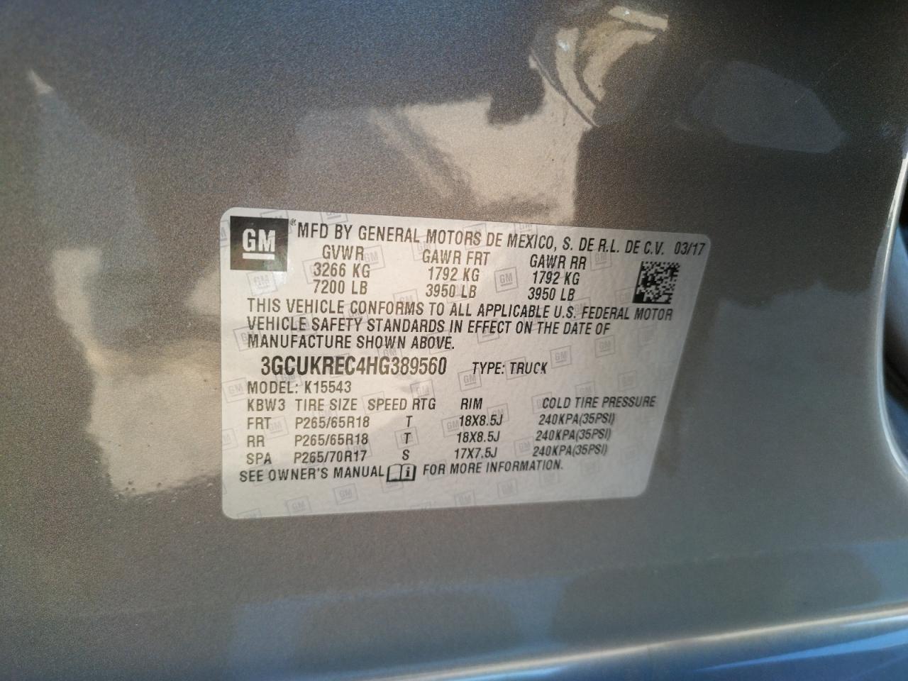 Photo 10 from auction – 2017 CHEVROLET SILVERADO with VIN 3GCUKREC4HG389560