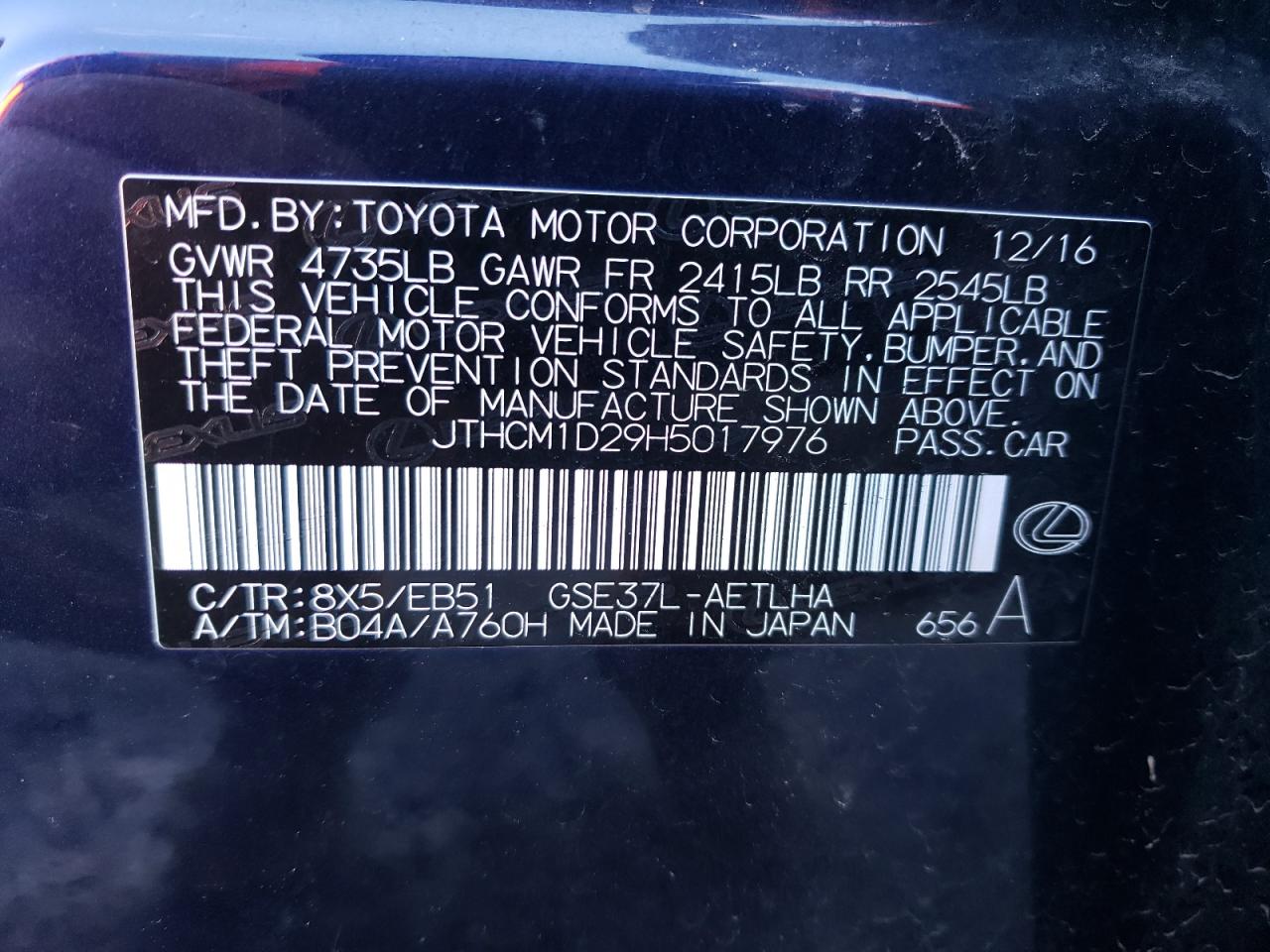 Photo 10 from auction – 2017 LEXUS IS 300 with VIN JTHCM1D29H5017976